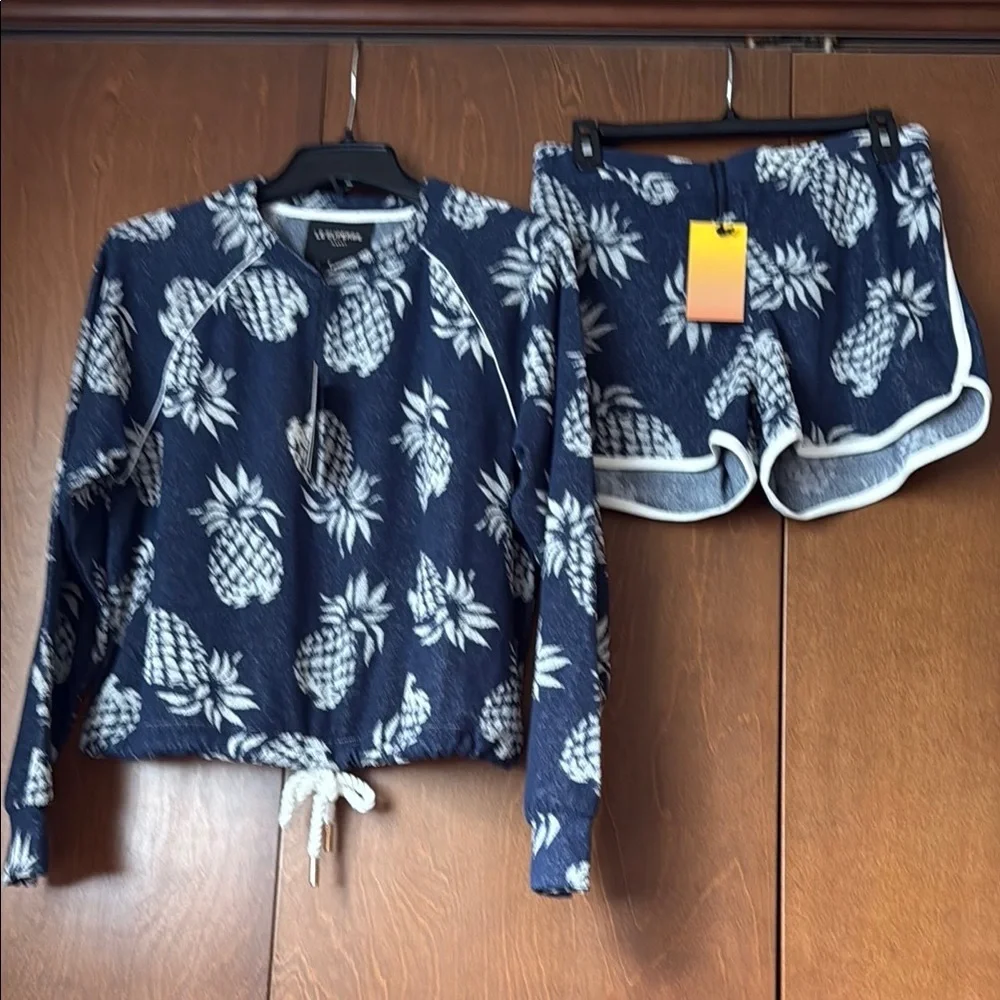 Le Superbe NWT Sz S After Sundown Mai Tai Lounge Set Navy & Off White